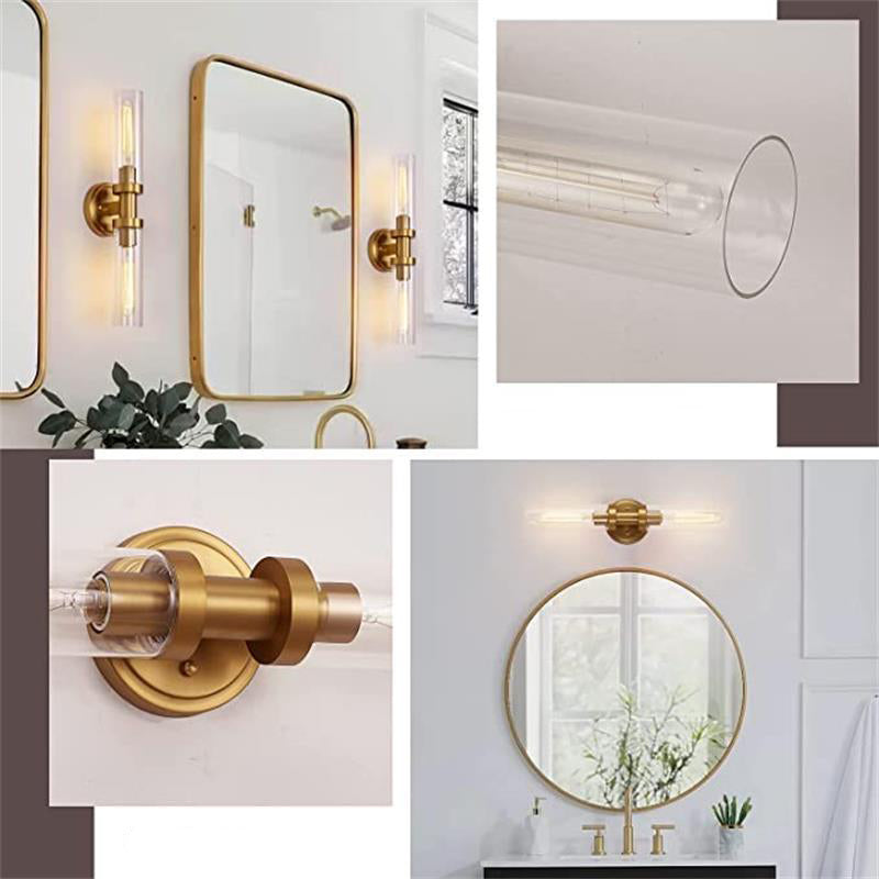Modern Minimalist 2-Light Cylinder Glass Iron Shade Vanity Light Sconce for Bathroom