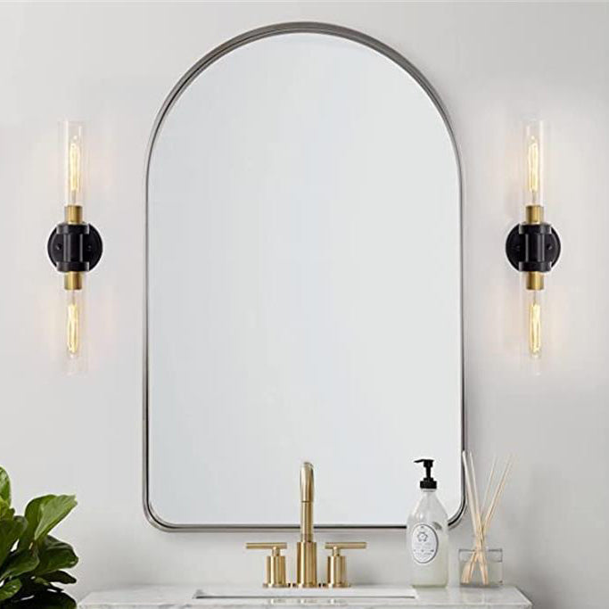 Modern Minimalist 2-Light Cylinder Glass Iron Shade Vanity Light Sconce for Bathroom