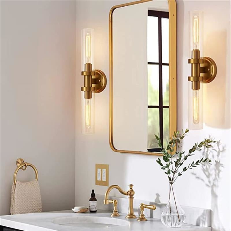 Modern Minimalist 2-Light Cylinder Glass Iron Shade Vanity Light Sconce for Bathroom