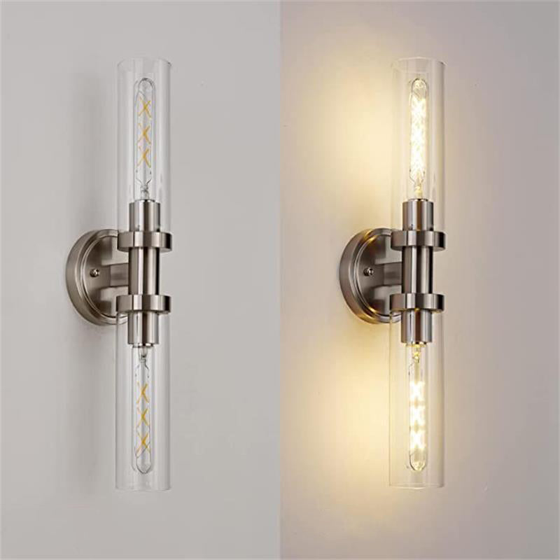 Modern Minimalist 2-Light Cylinder Glass Iron Shade Vanity Light Sconce for Bathroom