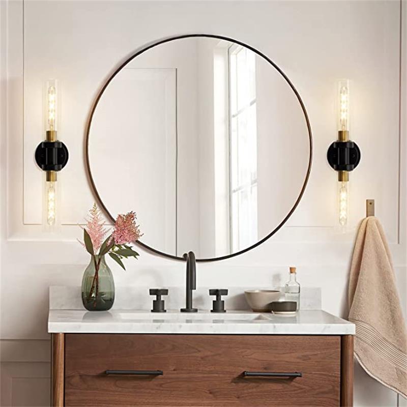 Modern Minimalist 2-Light Cylinder Glass Iron Shade Vanity Light Sconce for Bathroom