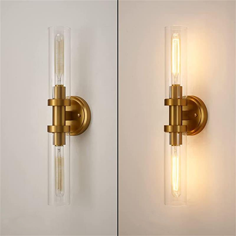 Modern Minimalist 2-Light Cylinder Glass Iron Shade Vanity Light Sconce for Bathroom