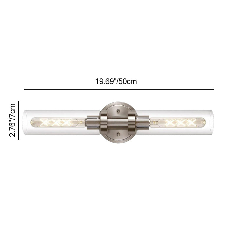 Modern Minimalist 2-Light Cylinder Glass Iron Shade Vanity Light Sconce for Bathroom