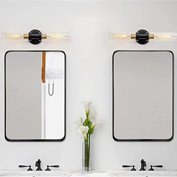 Modern Minimalist 2-Light Cylinder Glass Iron Shade Vanity Light Sconce for Bathroom