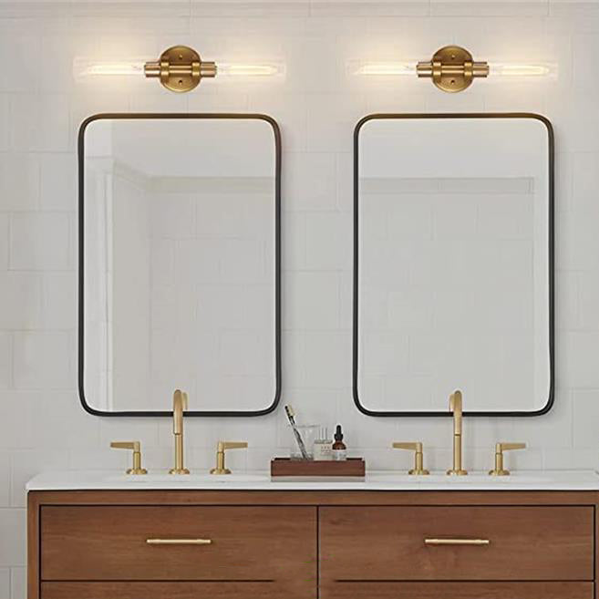 Modern Minimalist 2-Light Cylinder Glass Iron Shade Vanity Light Sconce for Bathroom