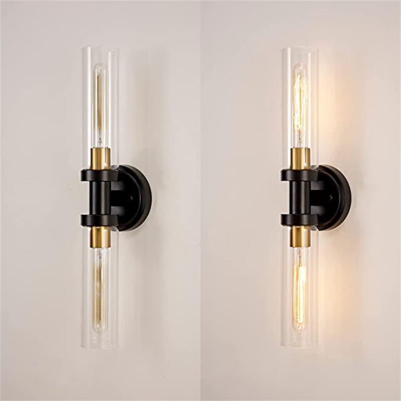 Modern Minimalist 2-Light Cylinder Glass Iron Shade Vanity Light Sconce for Bathroom