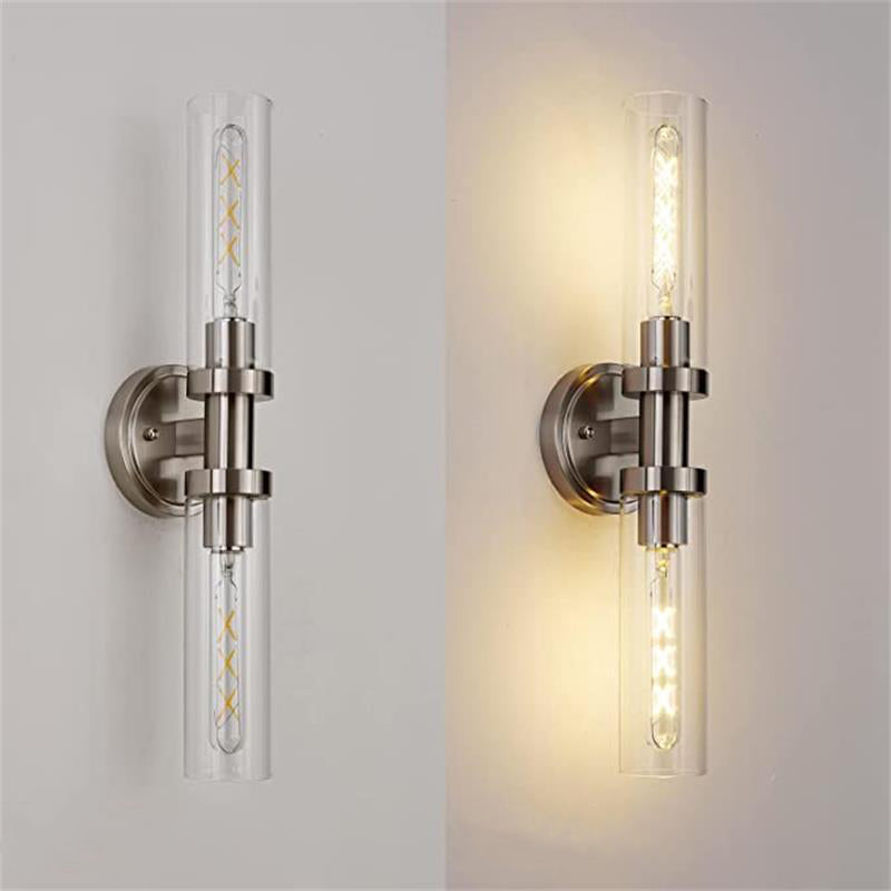 Modern Minimalist 2-Light Cylinder Glass Iron Shade Vanity Light Sconce for Bathroom