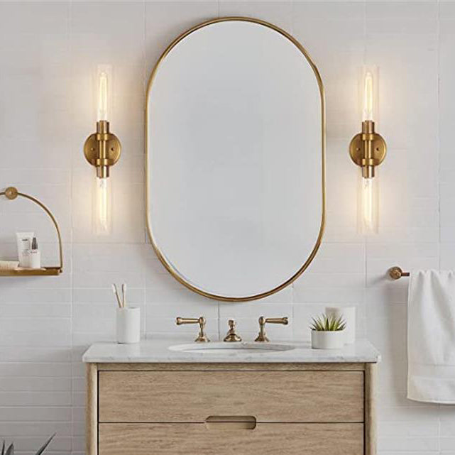 Modern Minimalist 2-Light Cylinder Glass Iron Shade Vanity Light Sconce for Bathroom