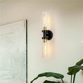 Modern Minimalist 2-Light Cylinder Glass Iron Shade Vanity Light Sconce for Bathroom