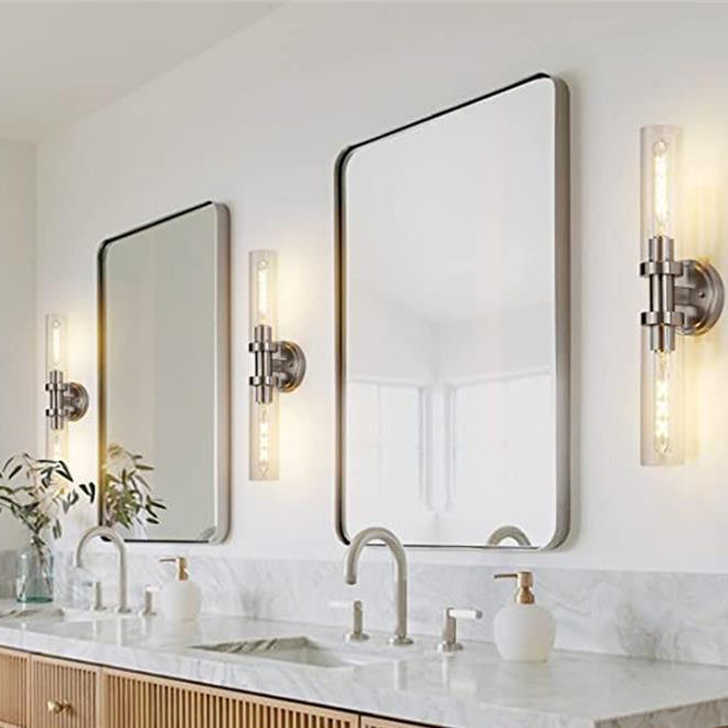 Modern Minimalist 2-Light Cylinder Glass Iron Shade Vanity Light Sconce for Bathroom