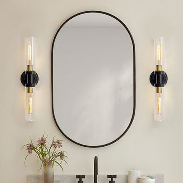 Modern Minimalist 2-Light Cylinder Glass Iron Shade Vanity Light Sconce for Bathroom