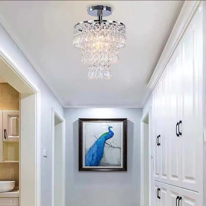 Modern Luxury Crystal Semi-Flush Mount Ceiling Light with Iron Frame - Elegant 1-Light Fixture for Living Room