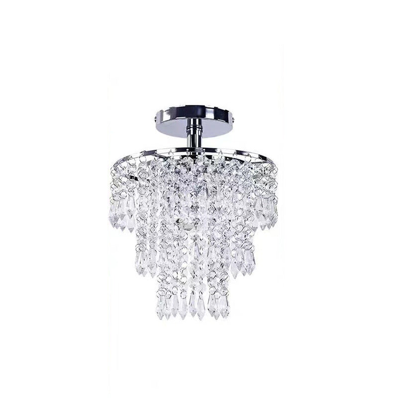 Modern Luxury Crystal Semi-Flush Mount Ceiling Light with Iron Frame - Elegant 1-Light Fixture for Living Room