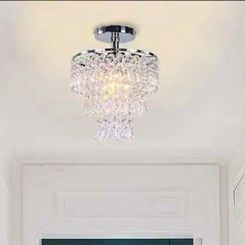 Modern Luxury Crystal Semi-Flush Mount Ceiling Light with Iron Frame - Elegant 1-Light Fixture for Living Room