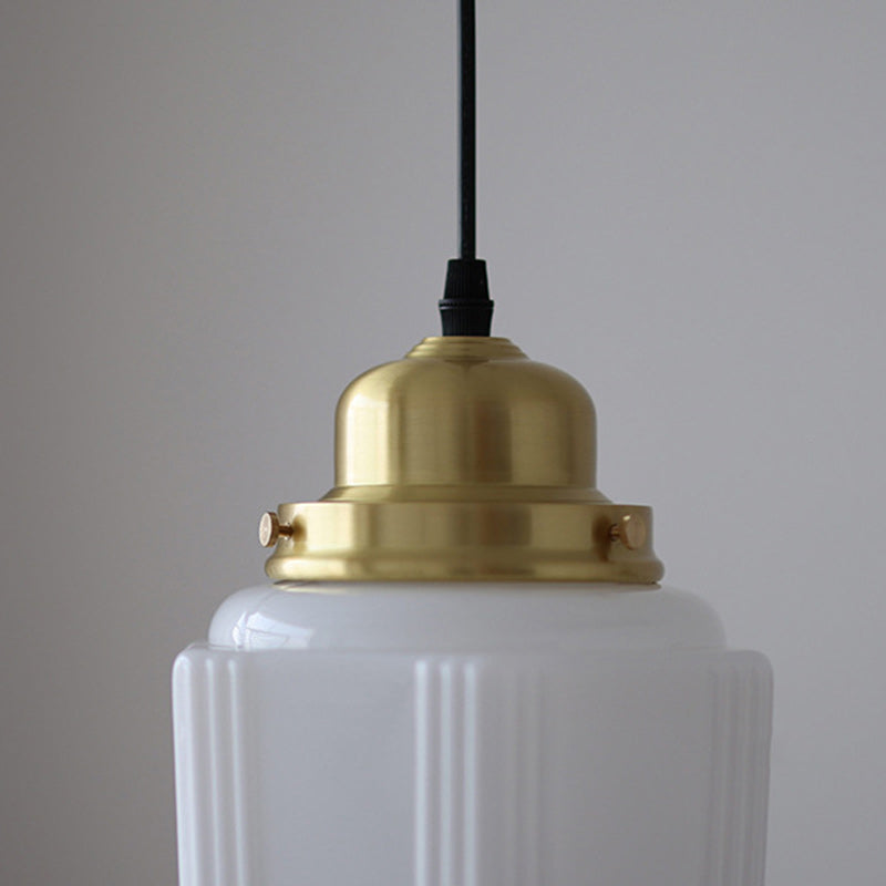 Vintage Brass Glass Pendant Light - Round Cylinder Pagoda 1-Light Fixture for Living Room