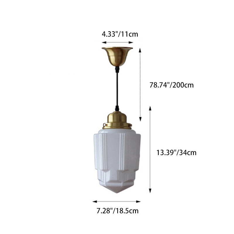 Vintage Brass Glass Pendant Light - Round Cylinder Pagoda 1-Light Fixture for Living Room
