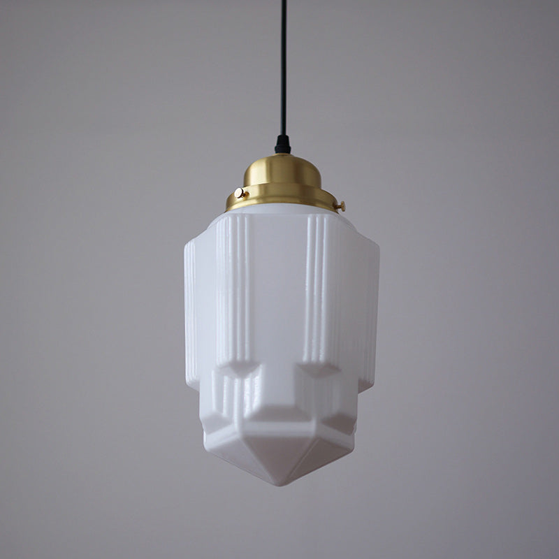 Vintage Brass Glass Pendant Light - Round Cylinder Pagoda 1-Light Fixture for Living Room