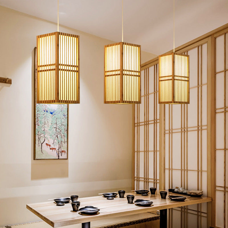 Traditional Japanese Hand-Woven Nan Bamboo Pendant Light for Living Room