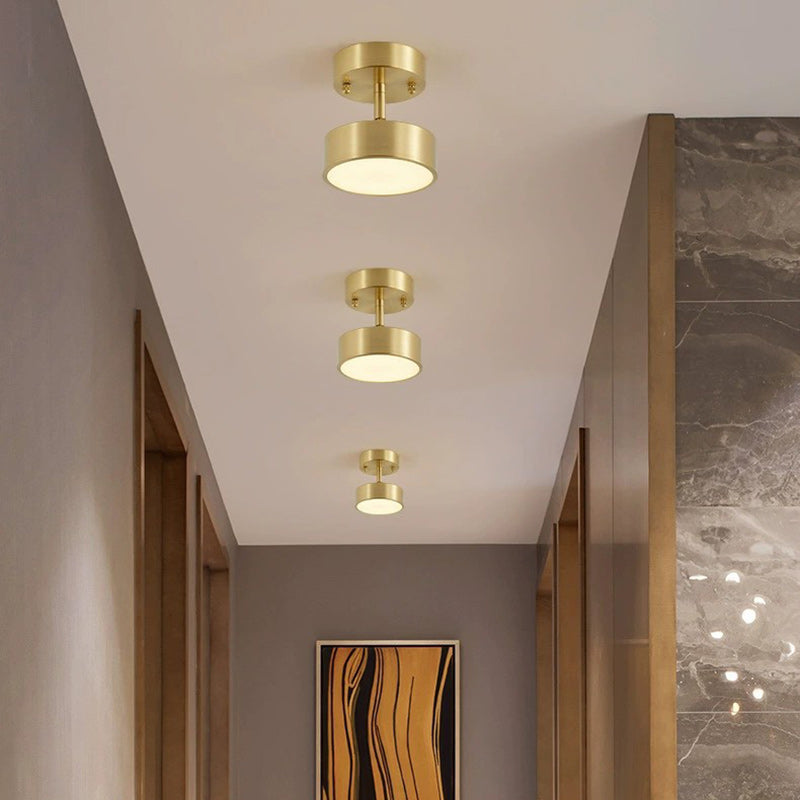 Modern Adjustable Copper LED Semi-Flush Mount Ceiling Light for Living Room