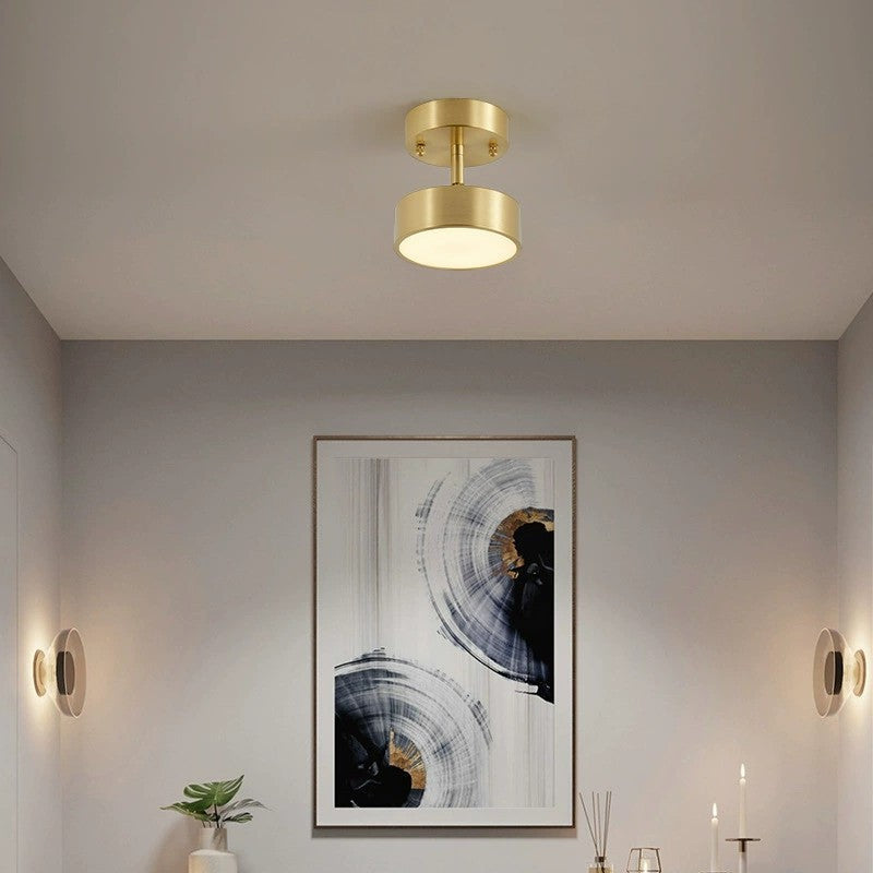 Modern Adjustable Copper LED Semi-Flush Mount Ceiling Light for Living Room