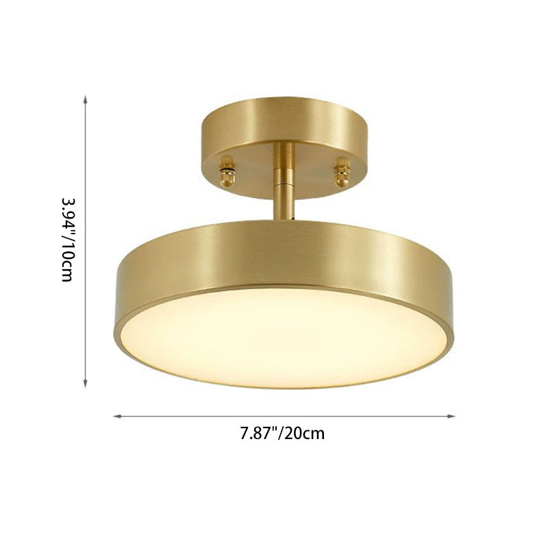 Modern Adjustable Copper LED Semi-Flush Mount Ceiling Light for Living Room
