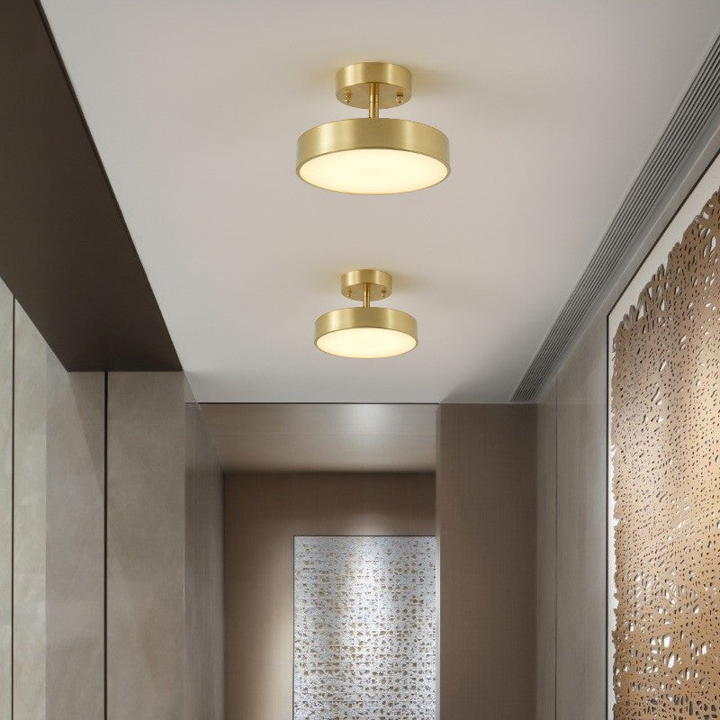 Modern Adjustable Copper LED Semi-Flush Mount Ceiling Light for Living Room