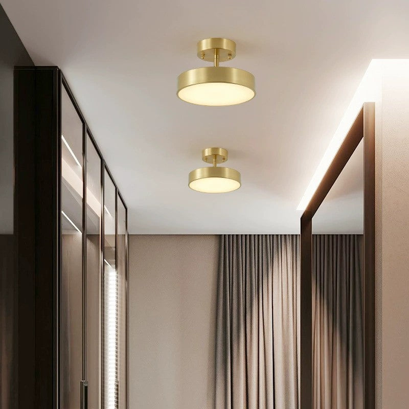Modern Adjustable Copper LED Semi-Flush Mount Ceiling Light for Living Room
