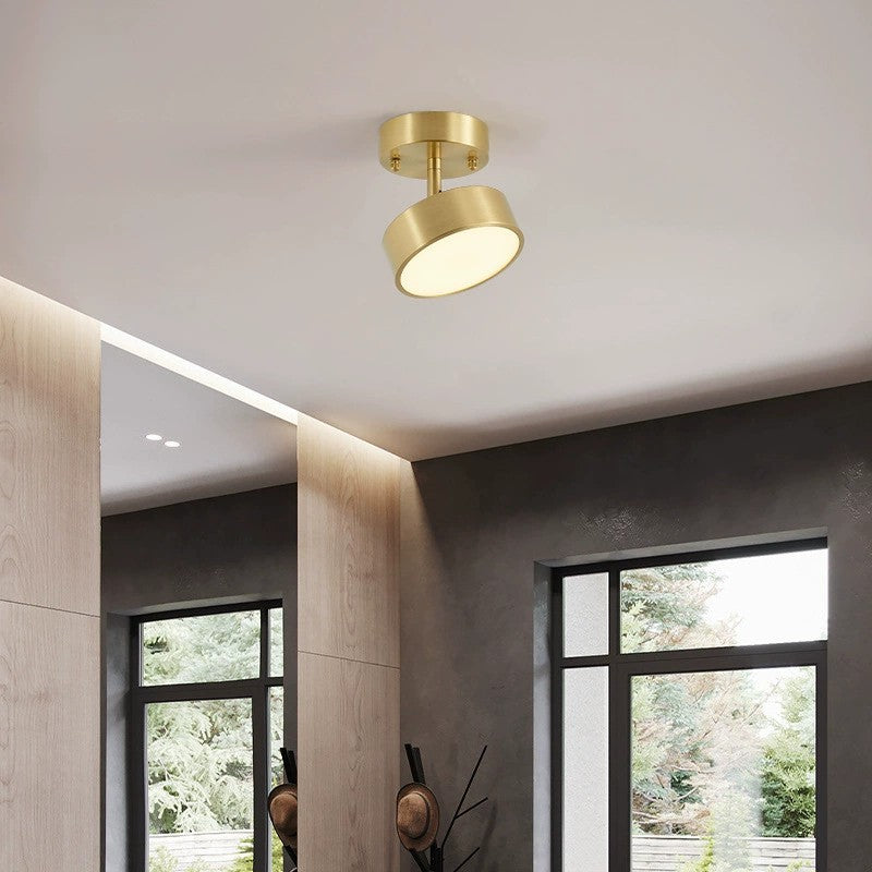 Modern Adjustable Copper LED Semi-Flush Mount Ceiling Light for Living Room