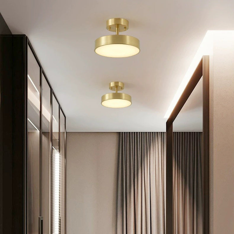 Modern Adjustable Copper LED Semi-Flush Mount Ceiling Light for Living Room