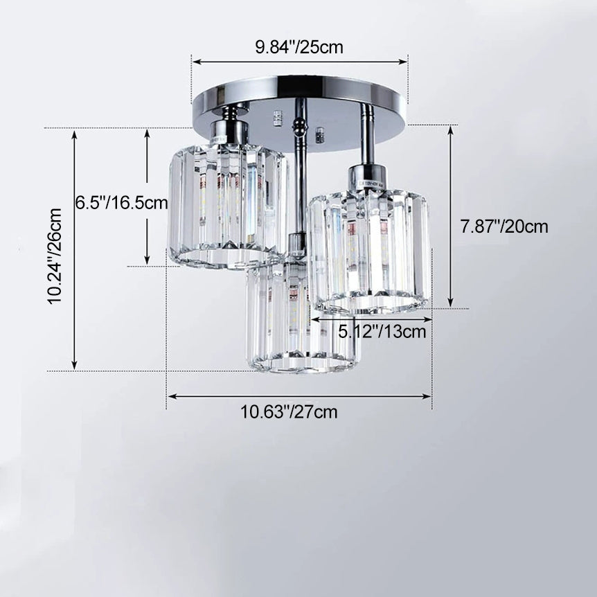 Modern Minimalist Round Iron Crystal Shade 3-Light Flush Mount Ceiling Light for Living Room