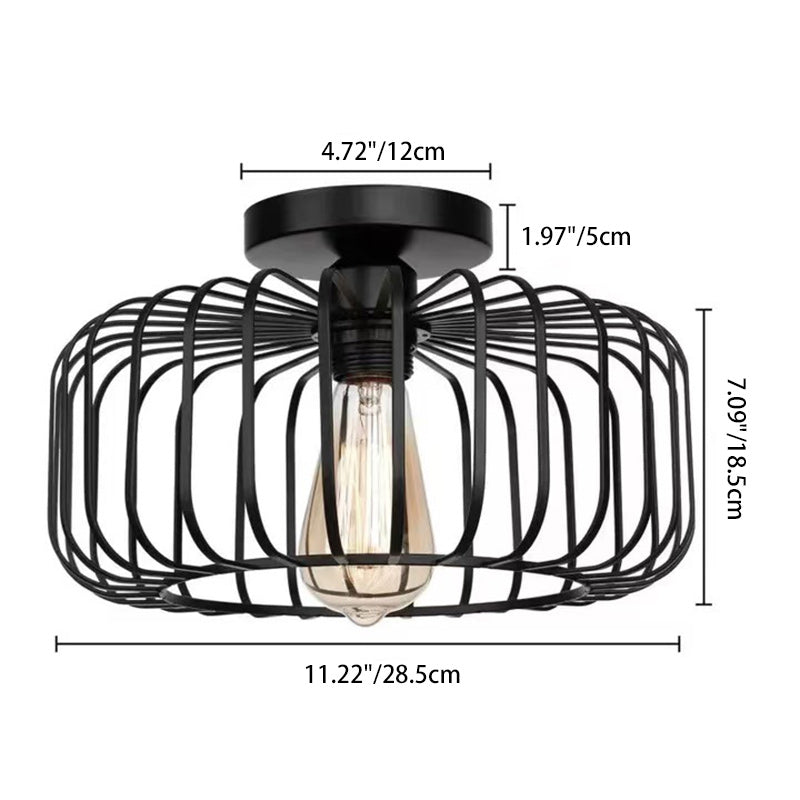 Modern Minimalist Round Line Cage Iron Semi-Flush Mount Light for Living Room