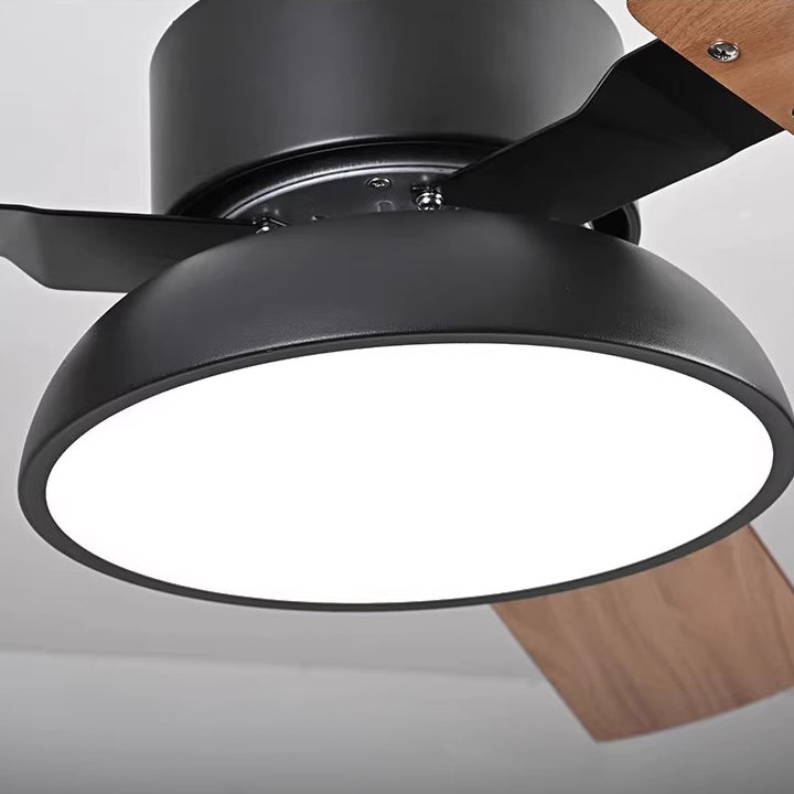 Modern Minimalist Wood Blade Ceiling Fan Light - LED, Iron & Acrylic Shade for Living Room