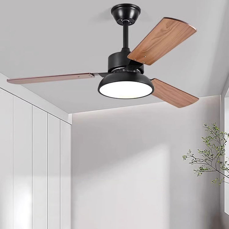 Modern Minimalist Wood Blade Ceiling Fan Light - LED, Iron & Acrylic Shade for Living Room