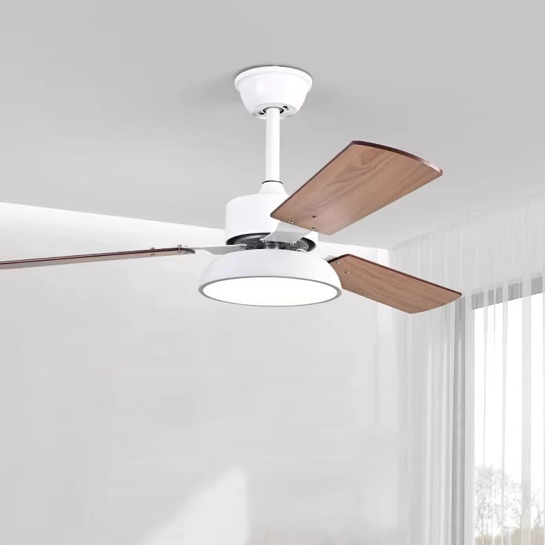 Modern Minimalist Wood Blade Ceiling Fan Light - LED, Iron & Acrylic Shade for Living Room
