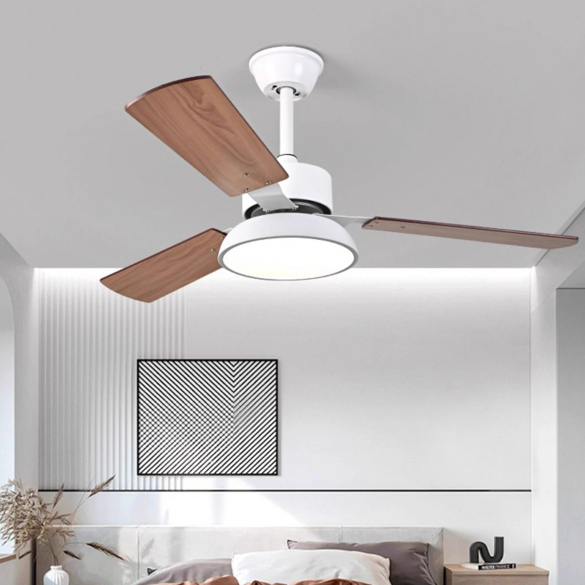 Modern Minimalist Wood Blade Ceiling Fan Light - LED, Iron & Acrylic Shade for Living Room
