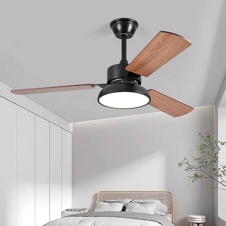 Modern Minimalist Wood Blade Ceiling Fan Light - LED, Iron & Acrylic Shade for Living Room
