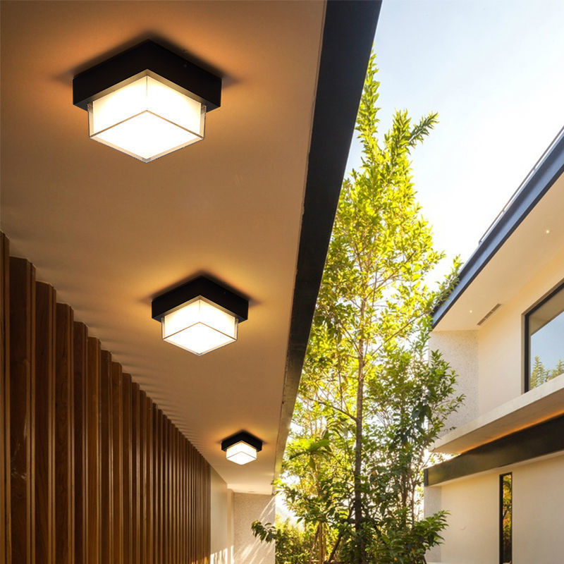 Modern Minimalist Waterproof LED Flush Mount Ceiling Light - Square Aluminum Frame for Outdoor Patio