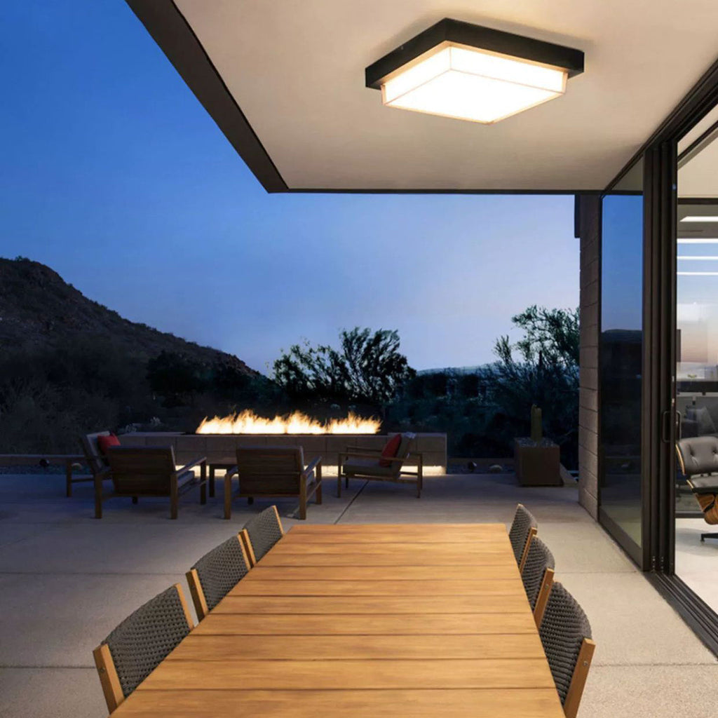 Modern Minimalist Waterproof LED Flush Mount Ceiling Light - Square Aluminum Frame for Outdoor Patio
