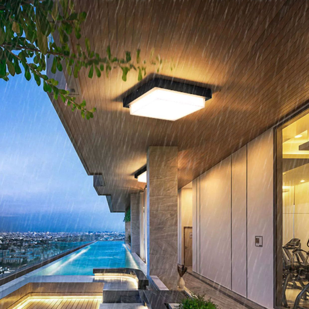 Modern Minimalist Waterproof LED Flush Mount Ceiling Light - Square Aluminum Frame for Outdoor Patio