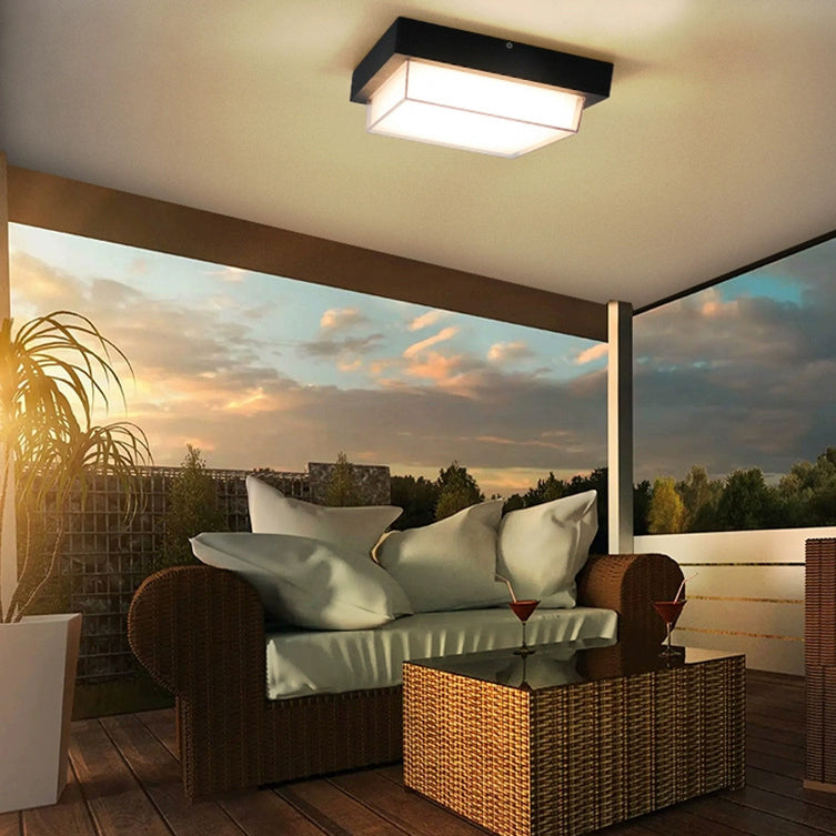 Modern Minimalist Waterproof LED Flush Mount Ceiling Light - Square Aluminum Frame for Outdoor Patio