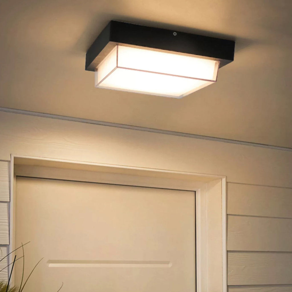 Modern Minimalist Waterproof LED Flush Mount Ceiling Light - Square Aluminum Frame for Outdoor Patio