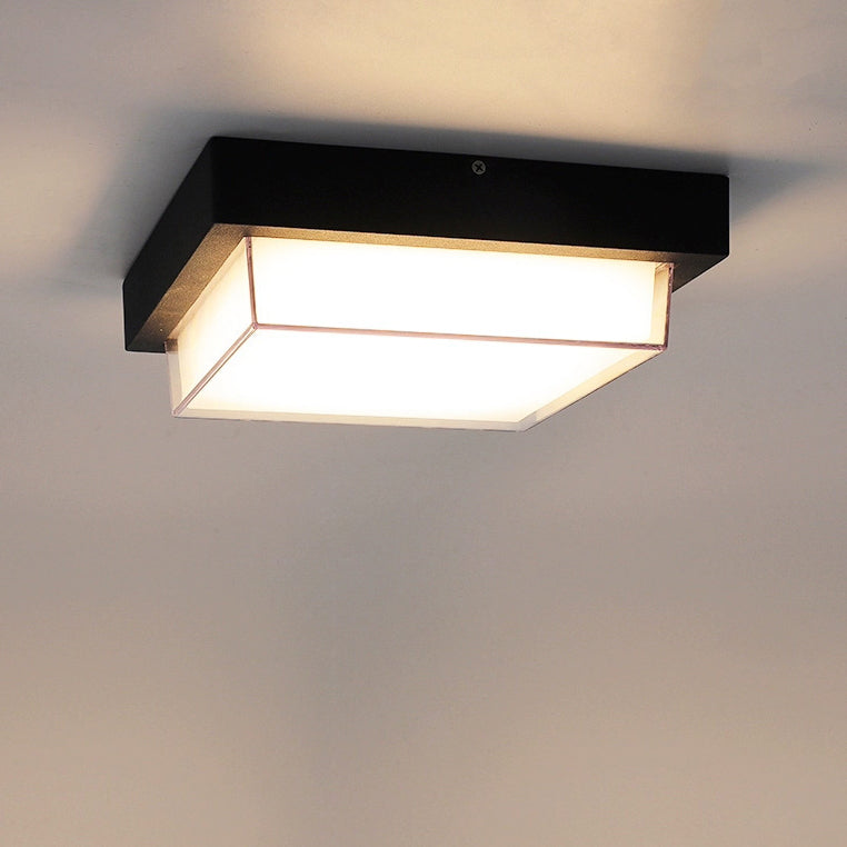 Modern Minimalist Waterproof LED Flush Mount Ceiling Light - Square Aluminum Frame for Outdoor Patio