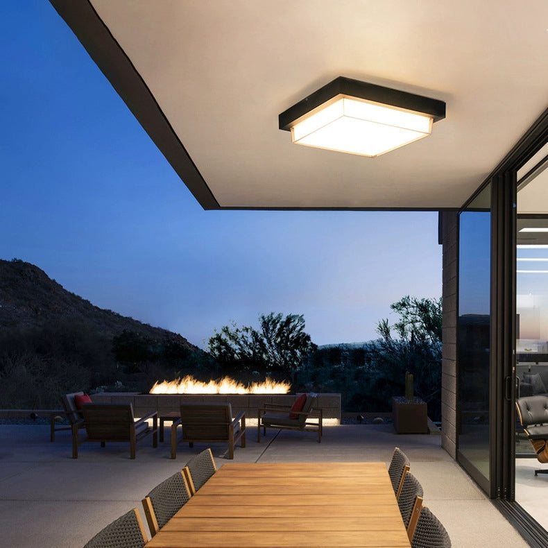 Modern Minimalist Waterproof LED Flush Mount Ceiling Light - Square Aluminum Frame for Outdoor Patio