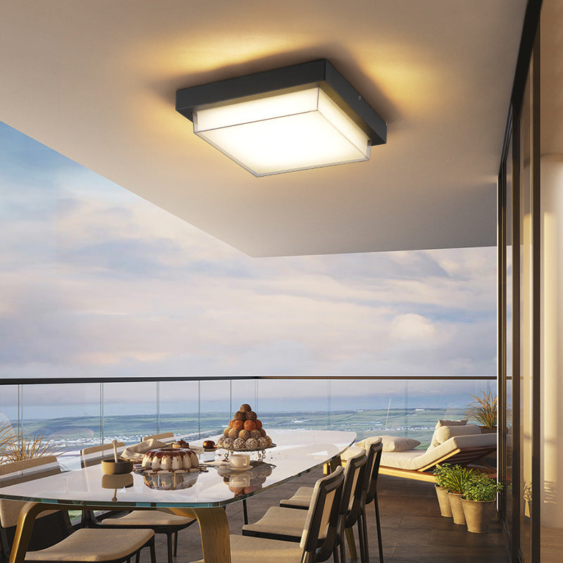 Modern Minimalist Waterproof LED Flush Mount Ceiling Light - Square Aluminum Frame for Outdoor Patio