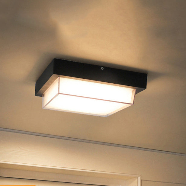 Modern Minimalist Waterproof LED Flush Mount Ceiling Light - Square Aluminum Frame for Outdoor Patio