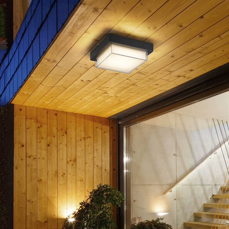 Modern Minimalist Waterproof LED Flush Mount Ceiling Light - Square Aluminum Frame for Outdoor Patio