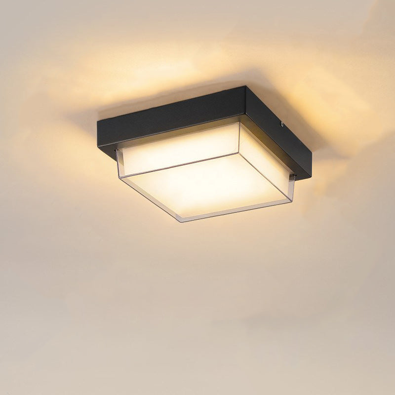 Modern Minimalist Waterproof LED Flush Mount Ceiling Light - Square Aluminum Frame for Outdoor Patio