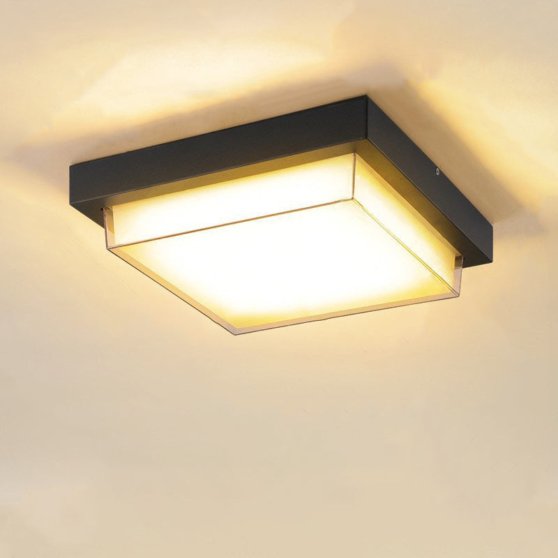 Modern Minimalist Waterproof LED Flush Mount Ceiling Light - Square Aluminum Frame for Outdoor Patio