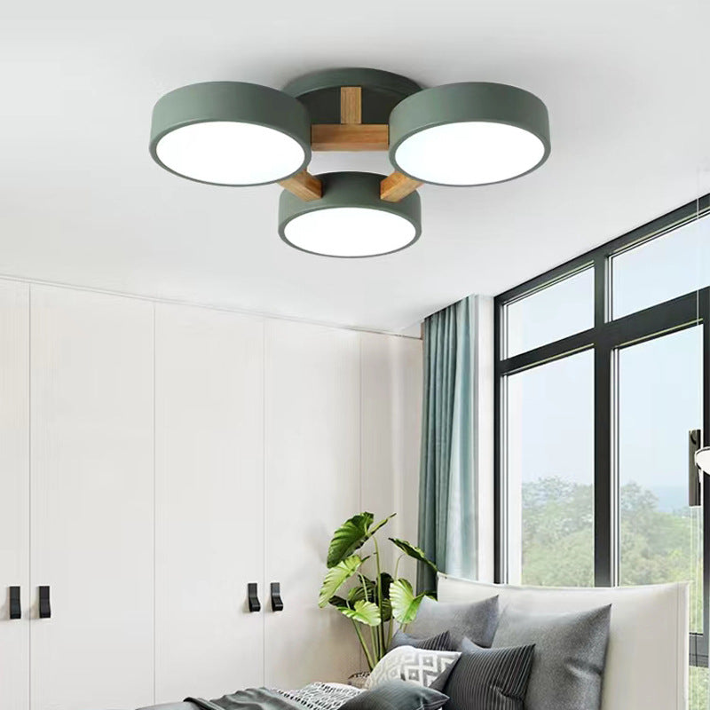 Modern Minimalist Iron Wood Acrylic LED Semi-Flush Mount Ceiling Light