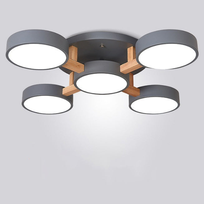 Modern Minimalist Iron Wood Acrylic LED Semi-Flush Mount Ceiling Light